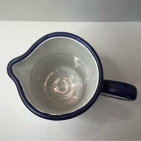 Hand made ceramic floral 9 inch blue and yellow pitcher from Spain - Picture 5 of 6